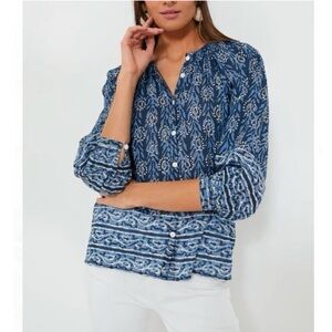 Bell by Alicia Bell blue floral gathered blouse